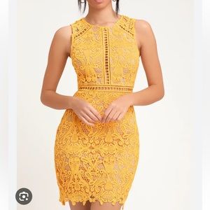 Lulus Dreamlife Yellow Lace Bodycon Dress